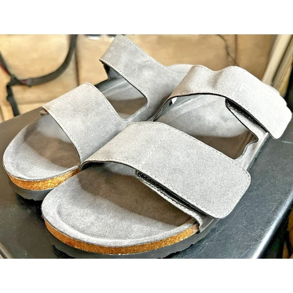 FitVille Grey Suede Arch Support Adjustable Straps Sandals Men's Size 11-11.5